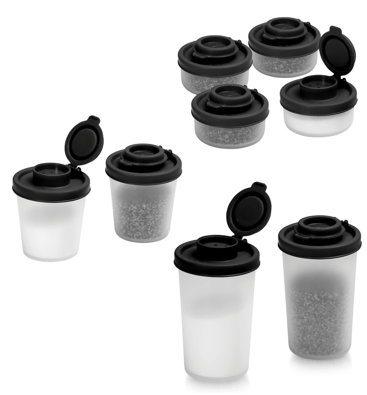 Black salt and pepper shakers! Tupperware dupe! 