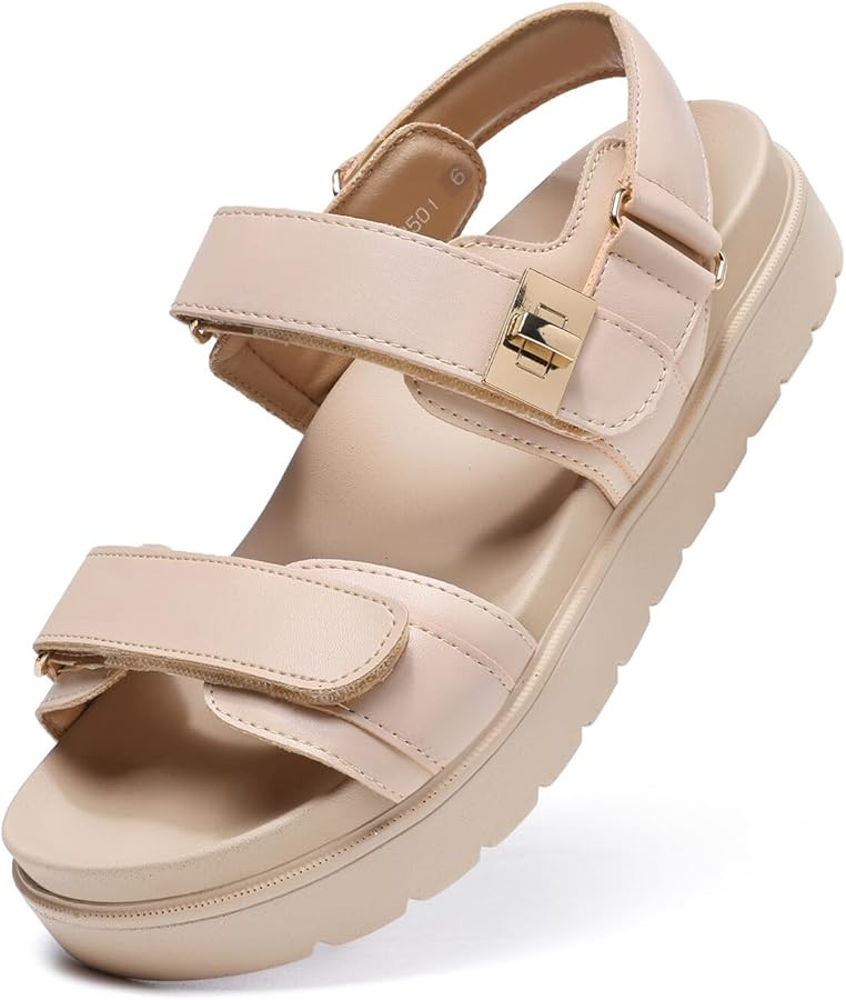 ZEENXIUYA Women's Thick Platform Sandals Comfort Adjustable Double Strap, Soft Footbed Sandals wi... | Amazon (US)
