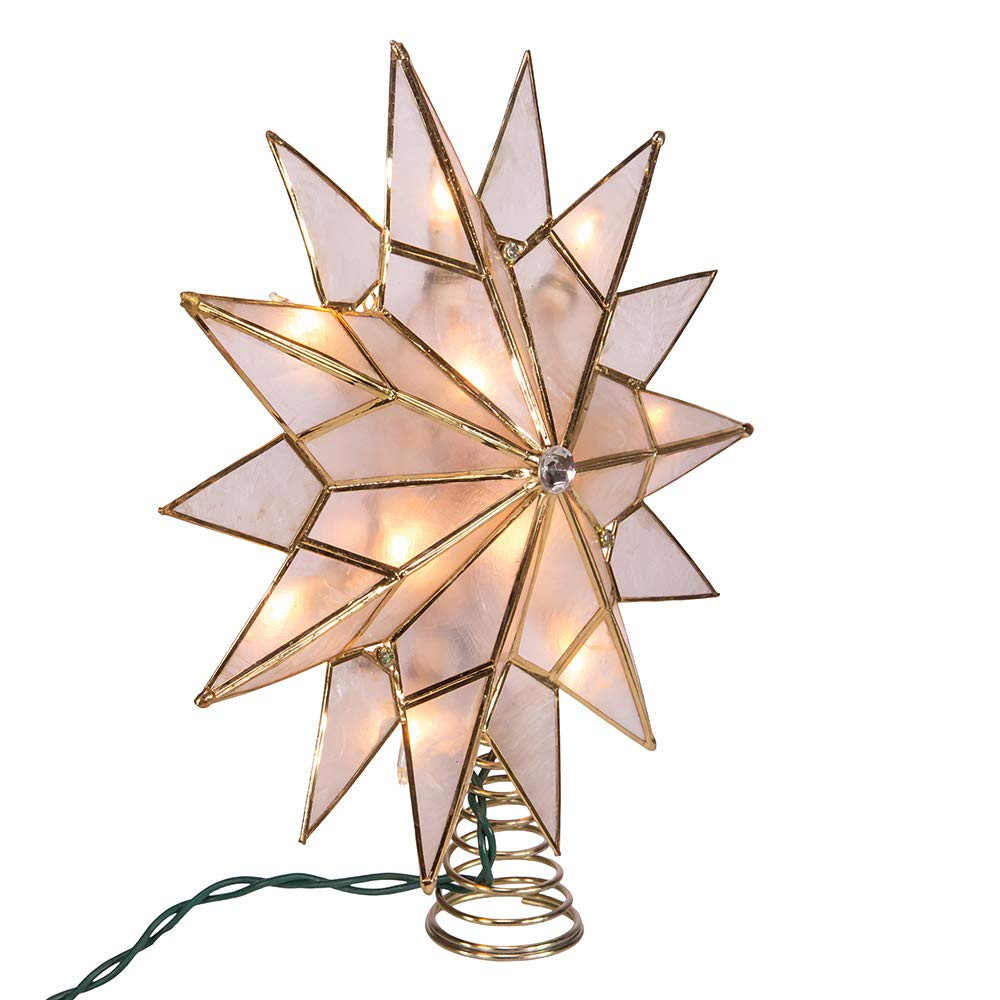 Kurt S. Adler UL3141 9.84" Brass Plated 7-Point Double Tip Capiz Star with Center Gem Tree Topper | Amazon (US)