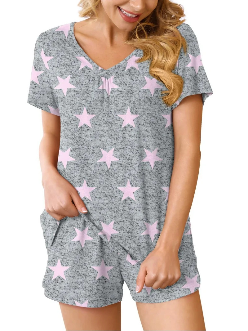 Anygrew Summer Pajama Sets For Womens Shorts Soft Pj Set 2 Piece Sleepwear With Pockets | Walmart (US)