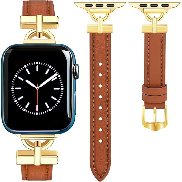 Juntan Leather Slim Band Compatible for Apple Watch 38mm 40mm 41mm 42mm 44mm 45mm 49mm,Genuine Le... | Amazon (US)