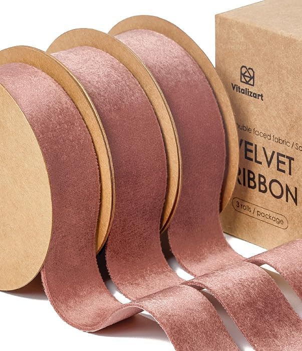 Vitalizart Pink Velvet Ribbon 1 Inch x 15 Yds Double Faced Rose Gold | Amazon (US)