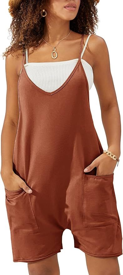 Zhiyouni Women Overall Shorts Summer Rompers Loose Baggy Cami Overalls Short Jumpsuits with Pocke... | Amazon (US)