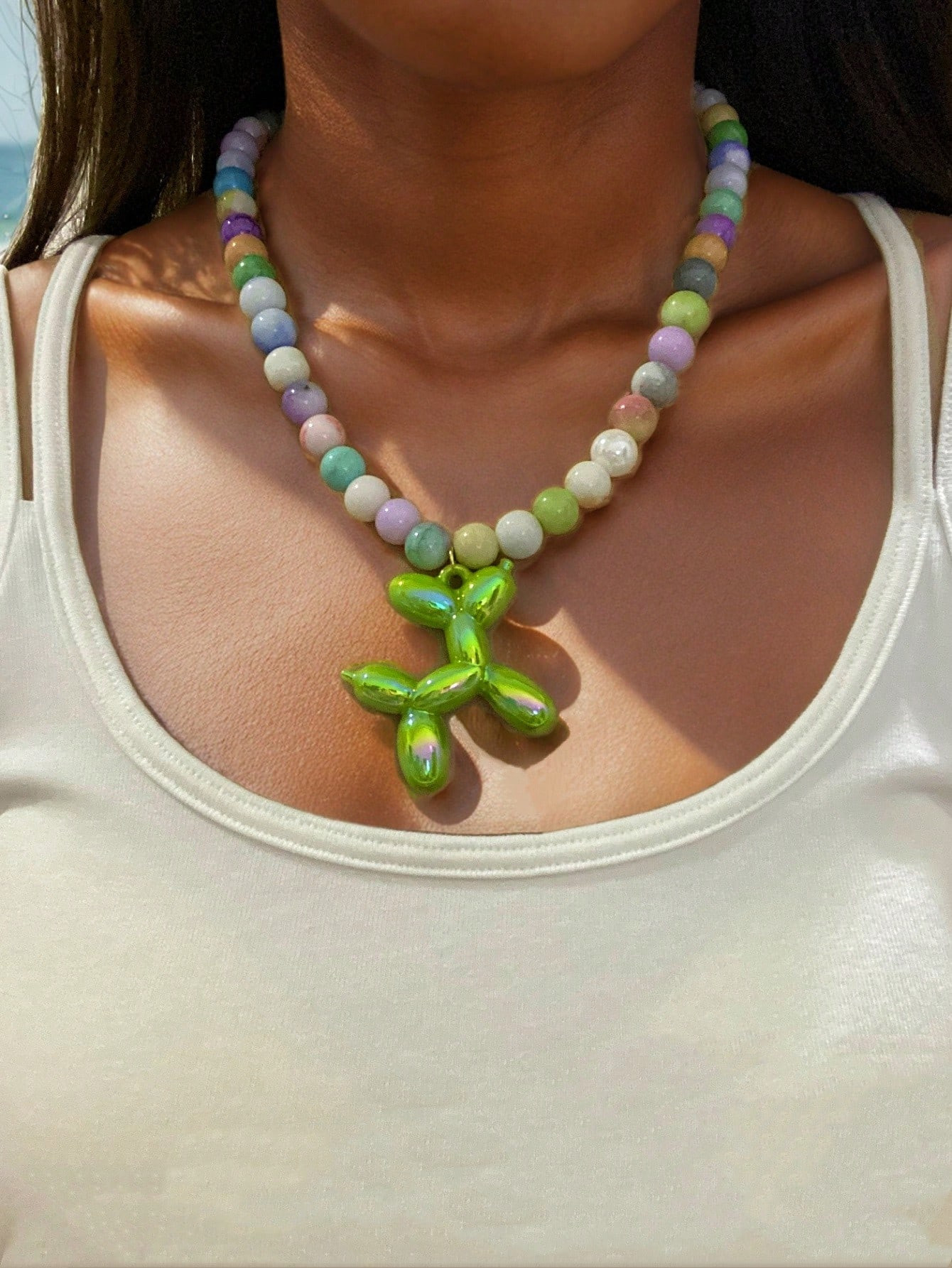 FOSTEX Kleurrijke glazen kralen ketting, schattige cartoon dierenhond bedel hanger ketting, grapp... | SHEIN