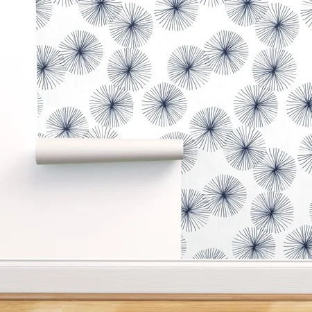 Removable Water-Activated Wallpaper Contemporary Dandelions White Navy Mid | Walmart (US)