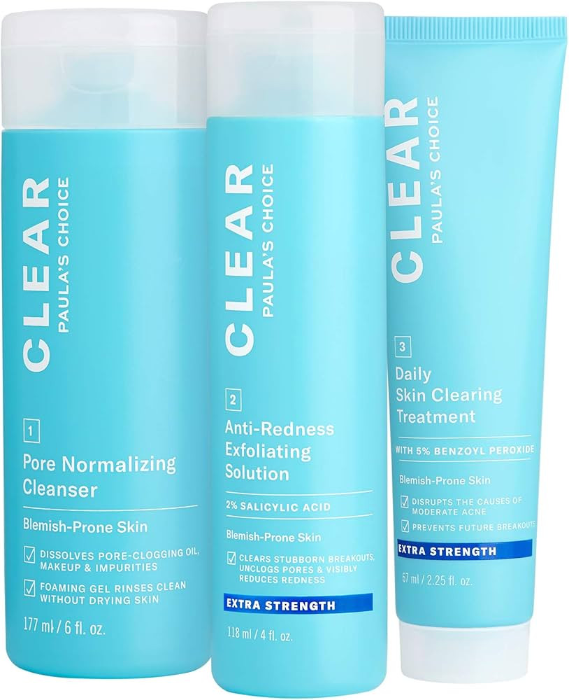 Paula's Choice CLEAR 3-Piece Acne Kit, Includes Daily Cleanser, 2% Salicylic Acid Exfoliant & Ben... | Amazon (US)