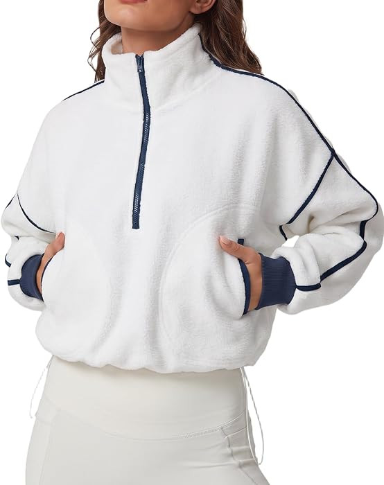QINSEN Women's Half Zip Fleece Short Pullover Sweatshirt Winter Long Sleeve Cozy Sherpa Sweater Top | Amazon (US)