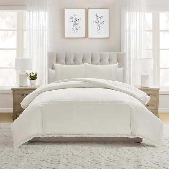 My Texas House Lace Applique 3-Piece Ivory Adult Comforter Set, Full/Queen | Walmart (US)