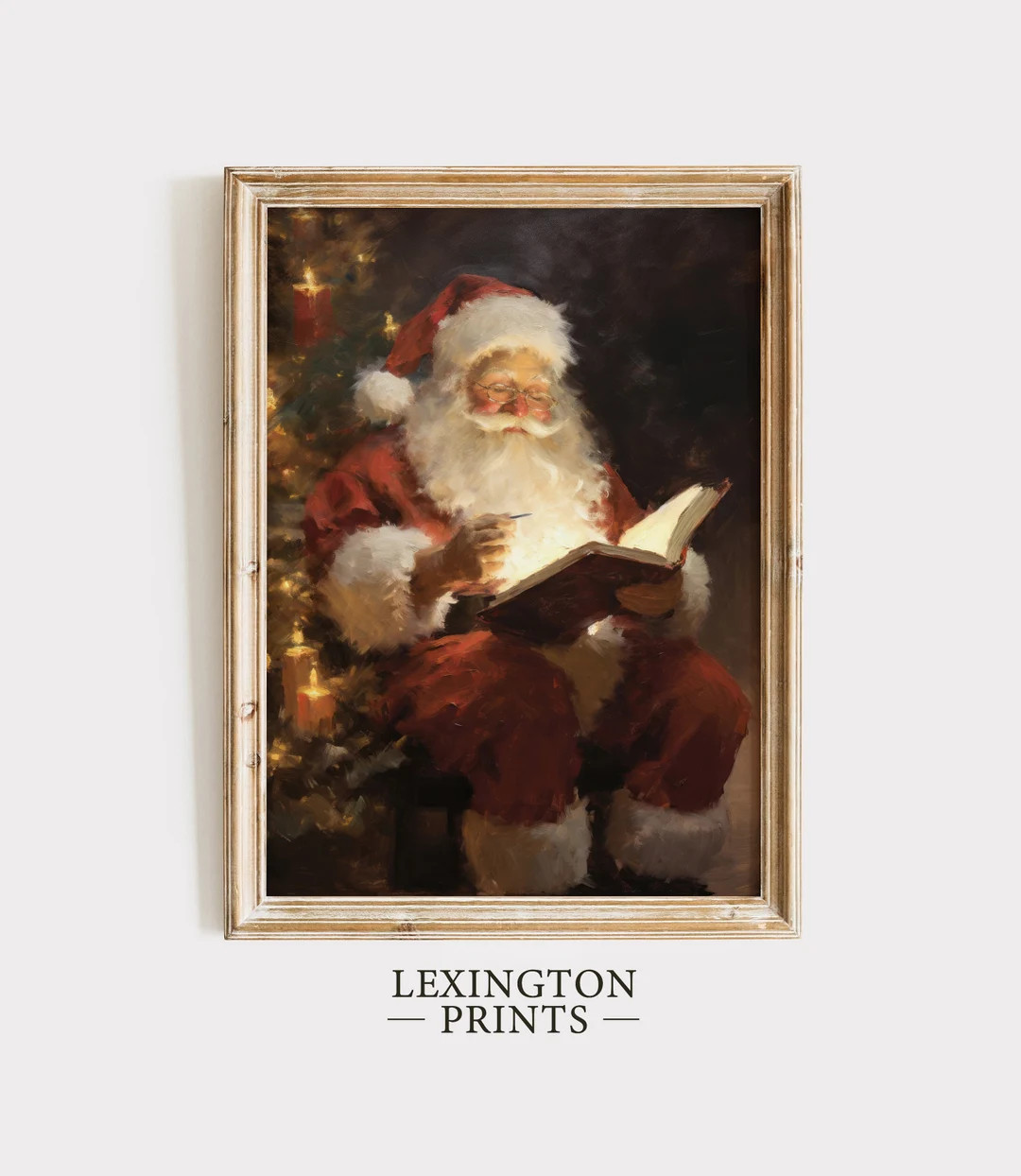 Vintage Christmas Wall Art Santa Writing Book Printable Christmas Oil Painting Cottagecore Decor ... | Etsy (US)