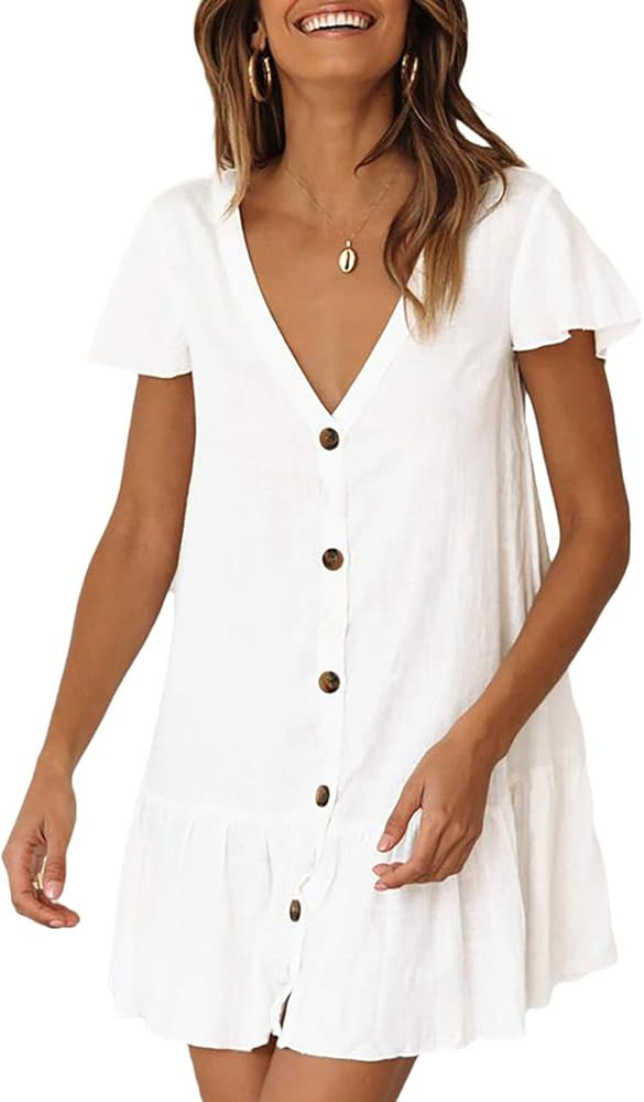 Bsubseach Women Embroidered Half/Long Sleeve Swimsuit Cover Up Mini Beach Dress | Amazon (US)