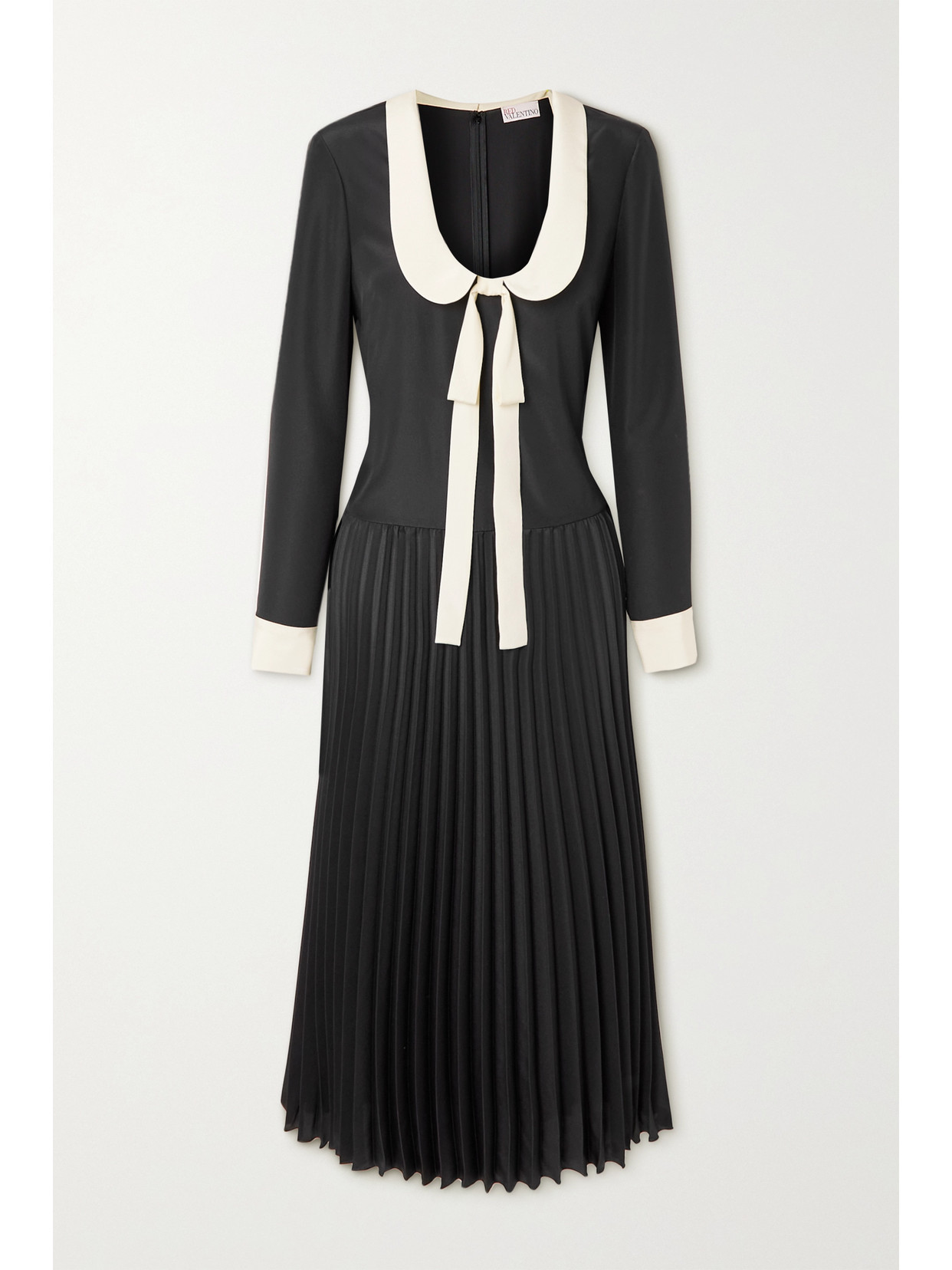 REDValentino - Pussy-bow Pleated Satin Midi Dress - Black | NET-A-PORTER (US)