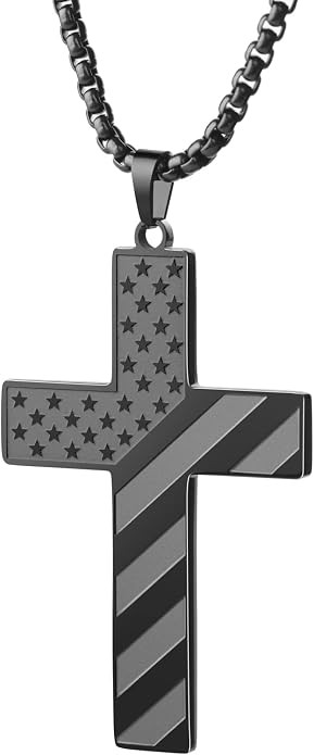 Cross Necklace for Men Stainless Steel 18K Gold Silver Plated American Flag Cross Necklaces | Amazon (US)