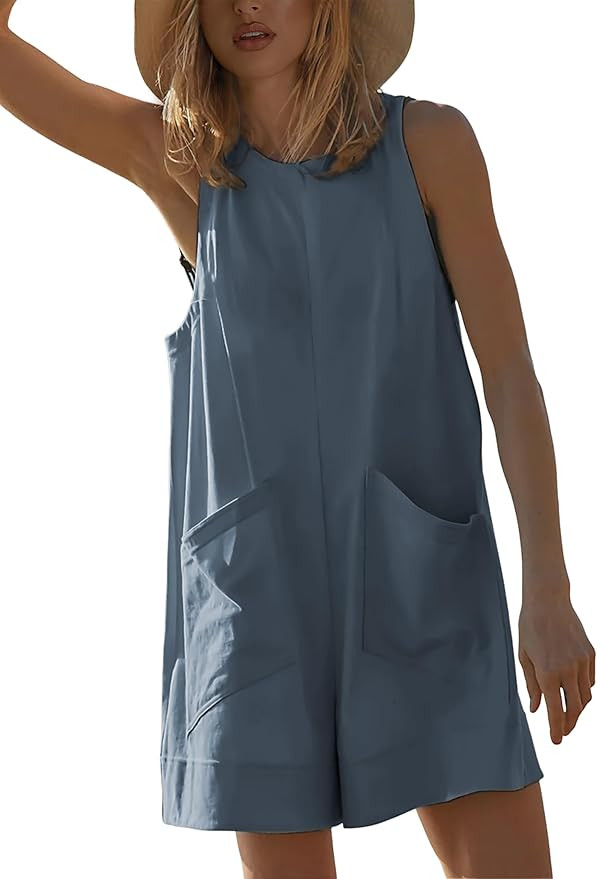 Yeokou Women's Casual Rompers Stretchy Onesie Summer Sleeveless Shorts Jumpsuits with Pockets | Amazon (US)