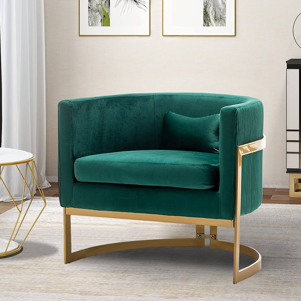 Apeaka Velvet Accent Chair Green Modern Upholstered Barrel Chair, Wide Arm Chairs for Living Room... | Amazon (US)