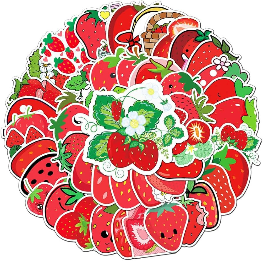 Red Strawberry Stickers for Boys Girls Kids Teens,Cartoon Vinyl Waterproof Stickers for Phone Lap... | Amazon (US)