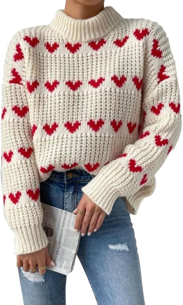 Dicusph Heart Sweater for Women Pullover Sweaters for Women Valentines Sweater Women Cowl Neck Sw... | Amazon (US)