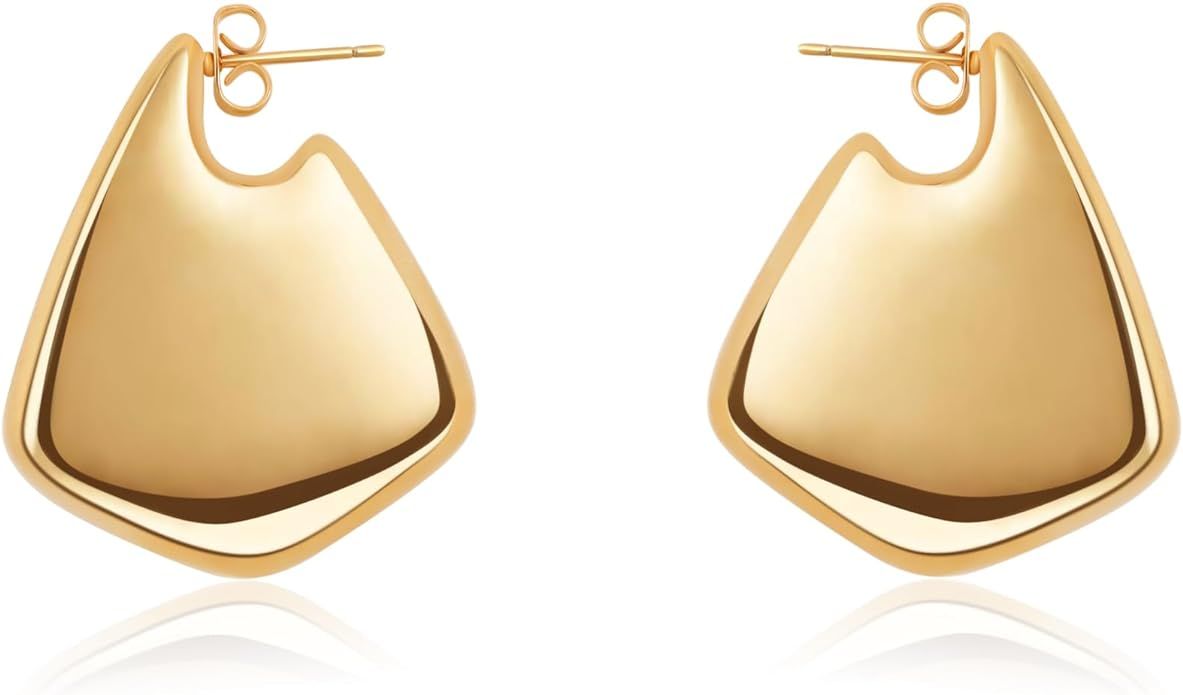 Chunky Gold Hoop Earrings for Women,Dupes Earrings Fin Earrings Lightweight Hypoallergenic Gold E... | Amazon (US)