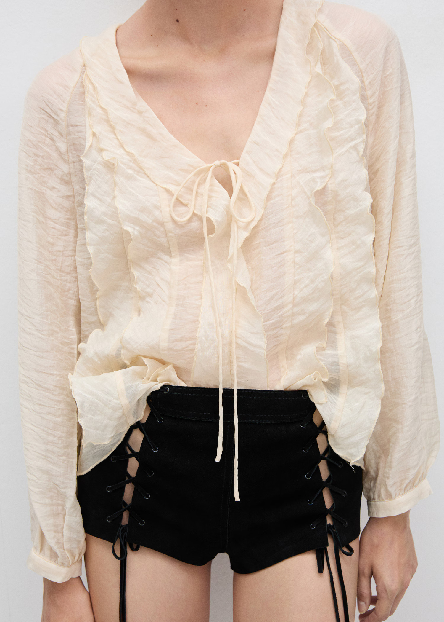 Lyocell blouse with bow | MANGO (US)