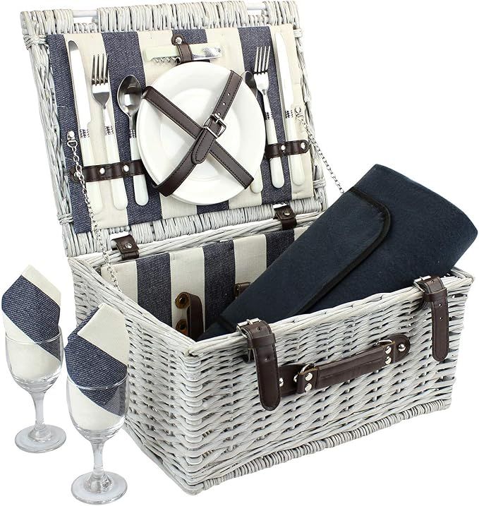 ZORMY Picnic Basket for 2 Persons with Waterproof Blanket, Durable Wicker Picnic Hamper Set, Will... | Amazon (US)