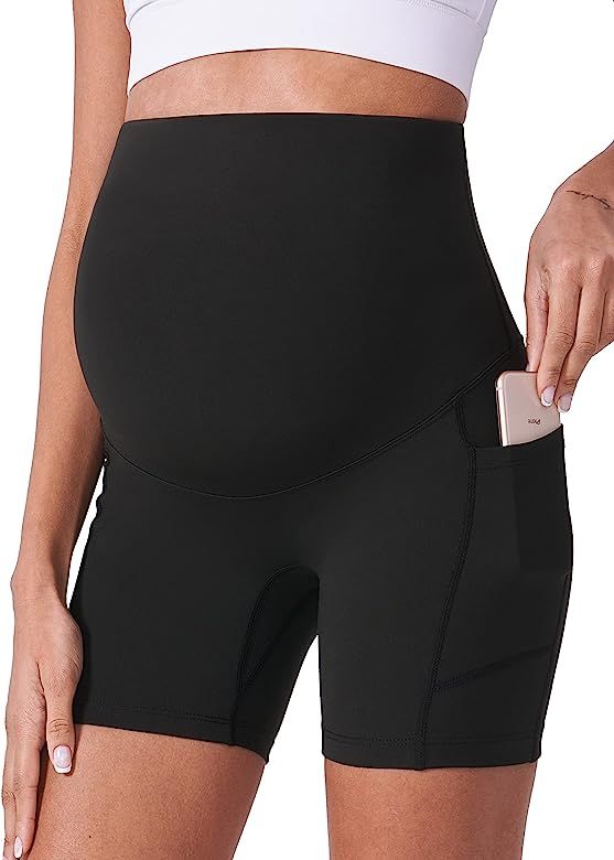 POSHDIVAH Maternity Shorts for Women Over Belly Biker Workout Yoga Active Summer Pregnancy Running S | Amazon (US)