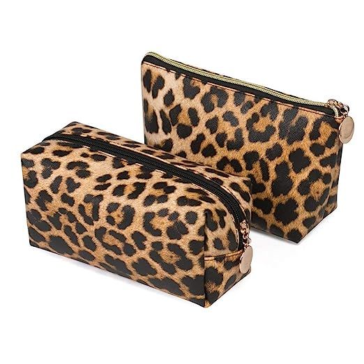 Joyful 2pcs Leopard Print Cosmetic Bag Travel Makeup Pouch Bag Toiletry Bags Makeup Clutch Organi... | Amazon (US)