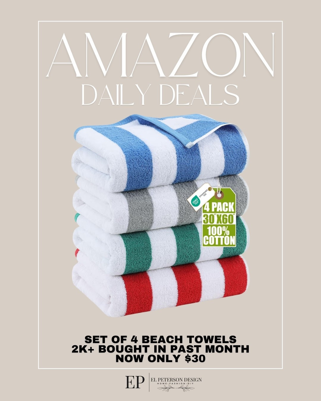 Amazon Daily Deals
Set of 4 beach towels 

#LTKSaleAlert