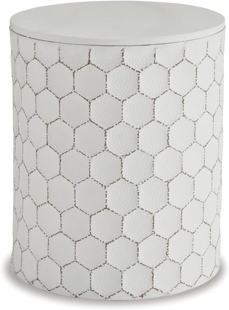 Signature Design by Ashley Polly Geometric Honeycomb Indoor Outdoor Accent Stool or Table, White | Amazon (US)