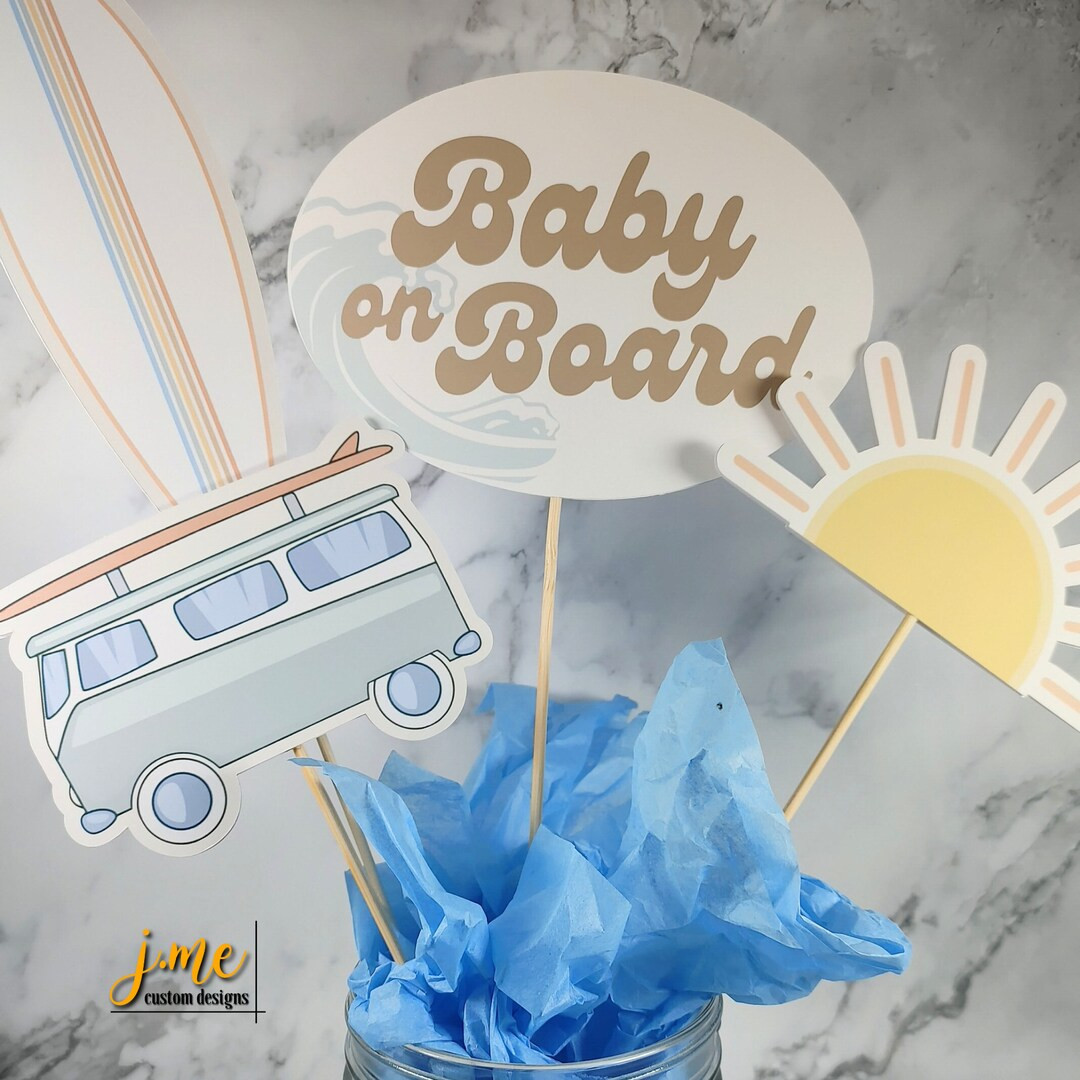 Baby on Board Centerpiece DIY Set Baby Shower Decor Surfer Theme Retro Ocean Baby Shower Neutral ... | Etsy (US)