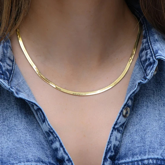 4mm Gold Herringbone Necklace Chain Necklace Layering - Etsy | Etsy (US)