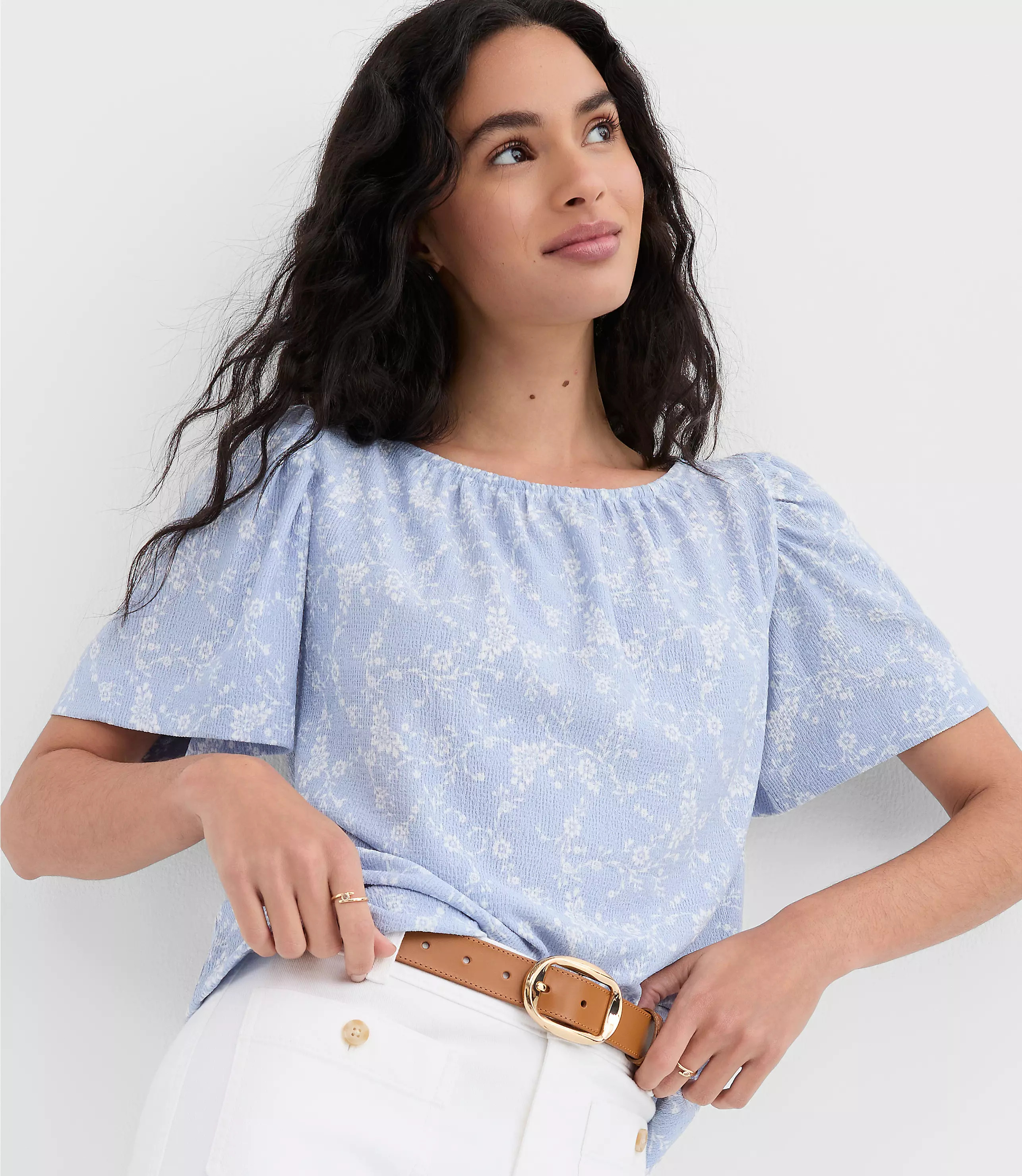 Bouquet Flutter Sleeve Boatneck Top | LOFT