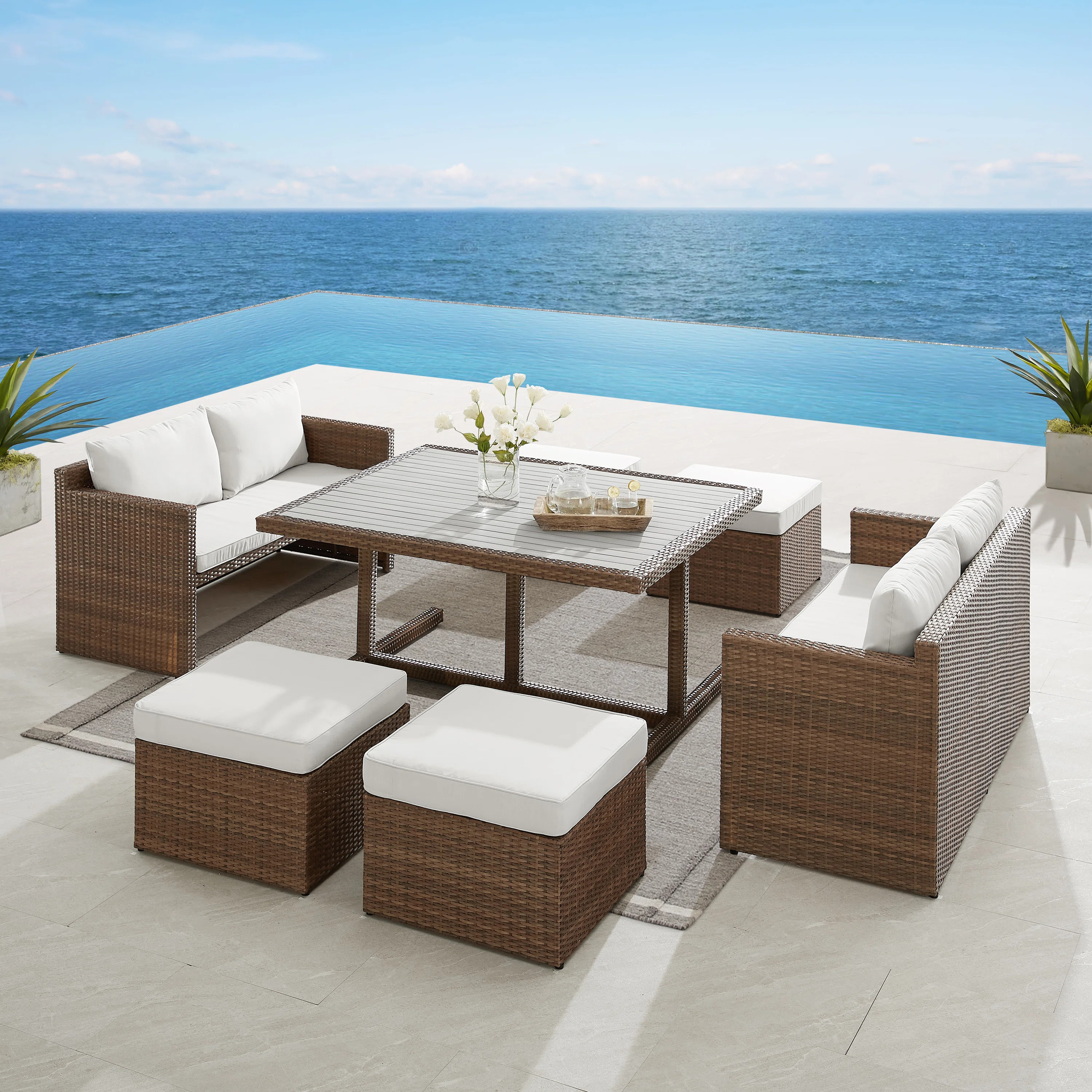 Grose 8 - Person Aluminum & Wicker Outdoor Dining Set (Fully Assembled) | Wayfair North America