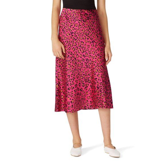 Milly Fion Pink Cheetah Print Silk Blend Midi Skirt Women's Size P (US 0-2) | Poshmark