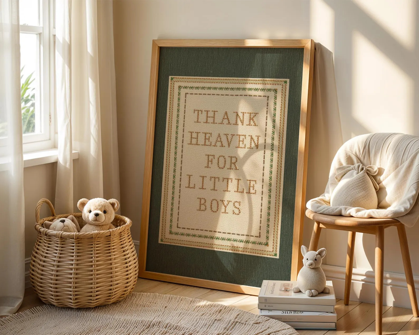 Thank Heaven for Little Boys Embroidered Poster, Vintage Nursery Wall Art, Baby Boy Room Decor, C... | Etsy (Global)