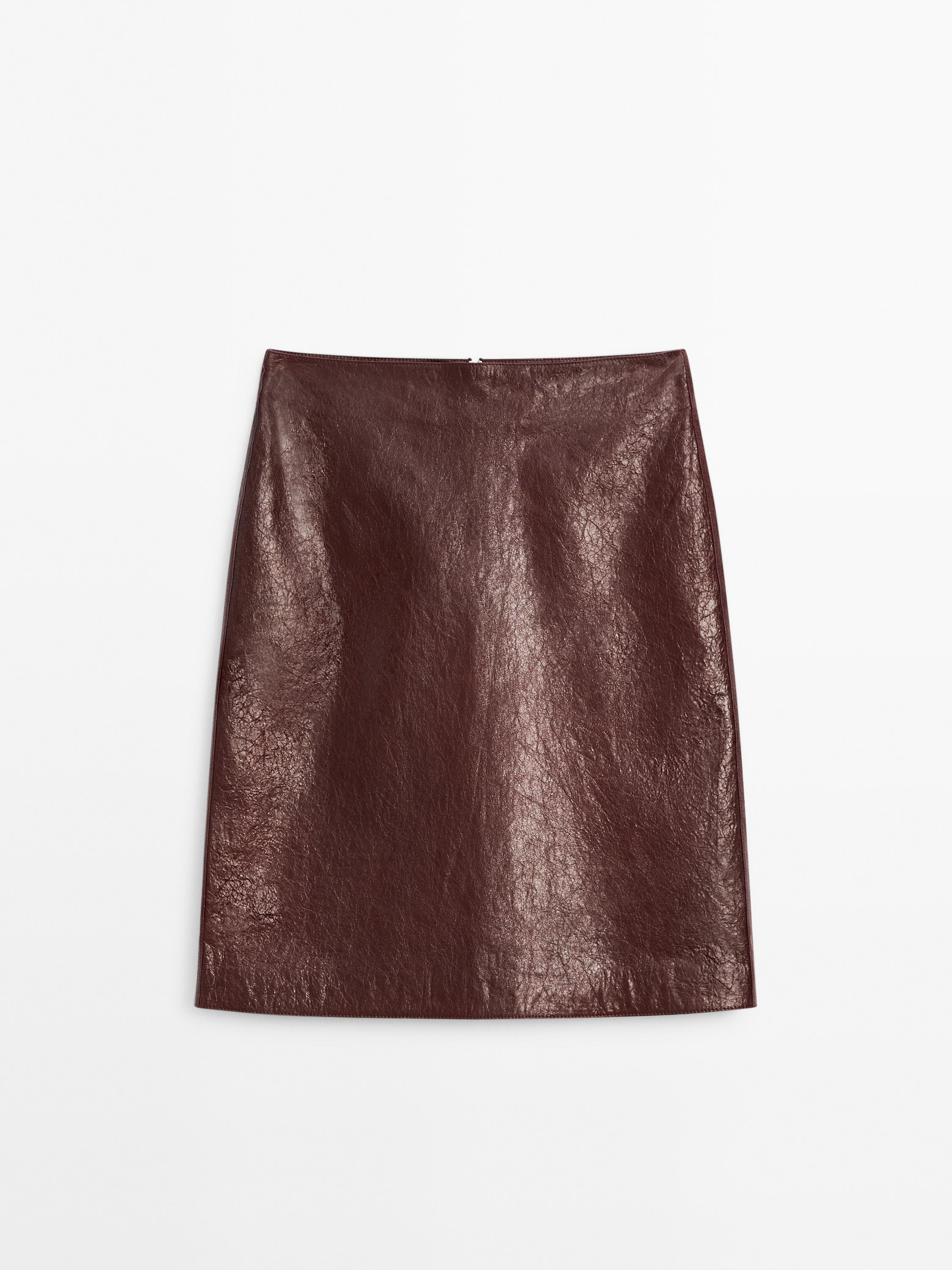 Crackled nappa leather skirt | Massimo Dutti UK