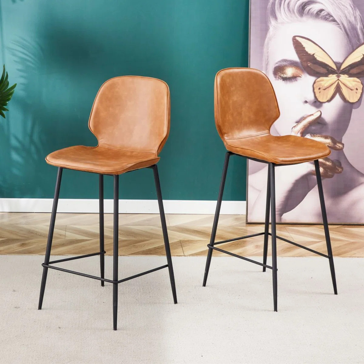 Meztli Leftwich Leather Counter Stools (Set of 2) | Wayfair North America