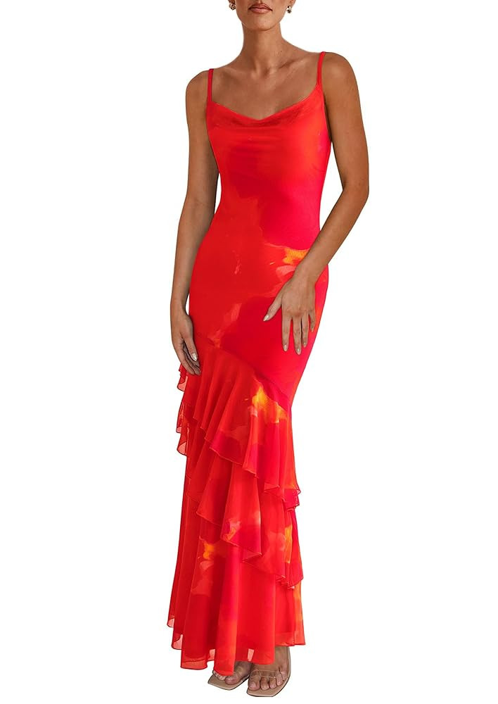 PRETTYGARDEN Maxi Dresses for Women 2025 Floral Beach Sundress Spaghetti Strap Tiered Summer Wedd... | Amazon (US)