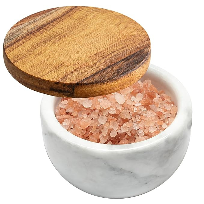 salt cellar salt box large big size salt holder white Marble Base Wood Cover Salt Box Salt Cellar... | Amazon (US)