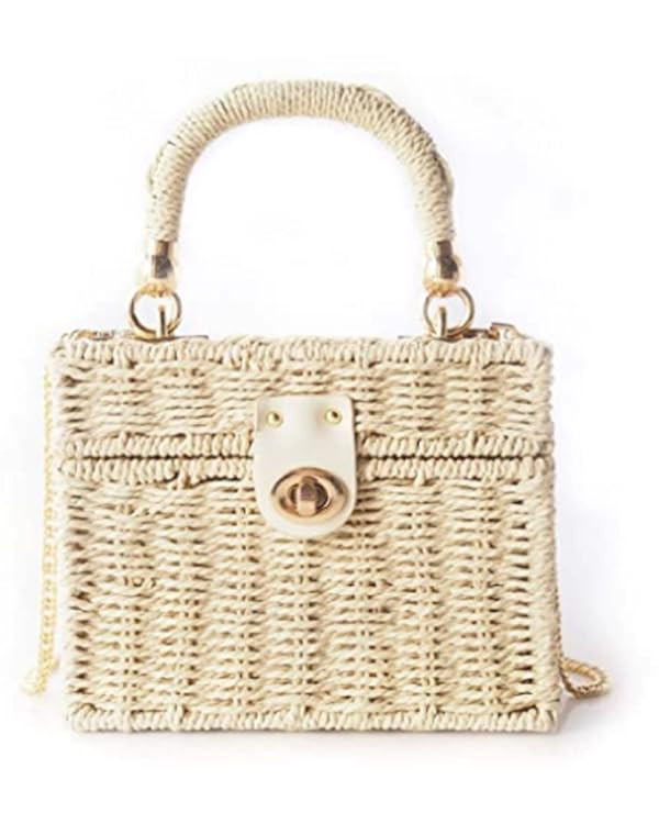 Women Handwoven Rattan vintage purse Beach Sea Bag Casual Handbag tote Basket Straw vacation Bag | Amazon (US)
