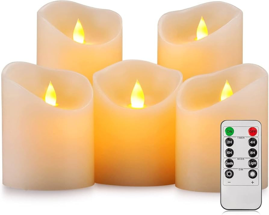 Flameless Candles, Flickering Moving Flame LED Candles Set of 5 (Size: D: 3" x H: 4"/4"/4"/6"/6")... | Amazon (US)
