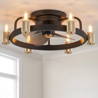FANNEHONNE 20 in. Gold Flush Mount Caged Ceiling Fan with Lights and Remote Farmhouse Low Profile... | The Home Depot