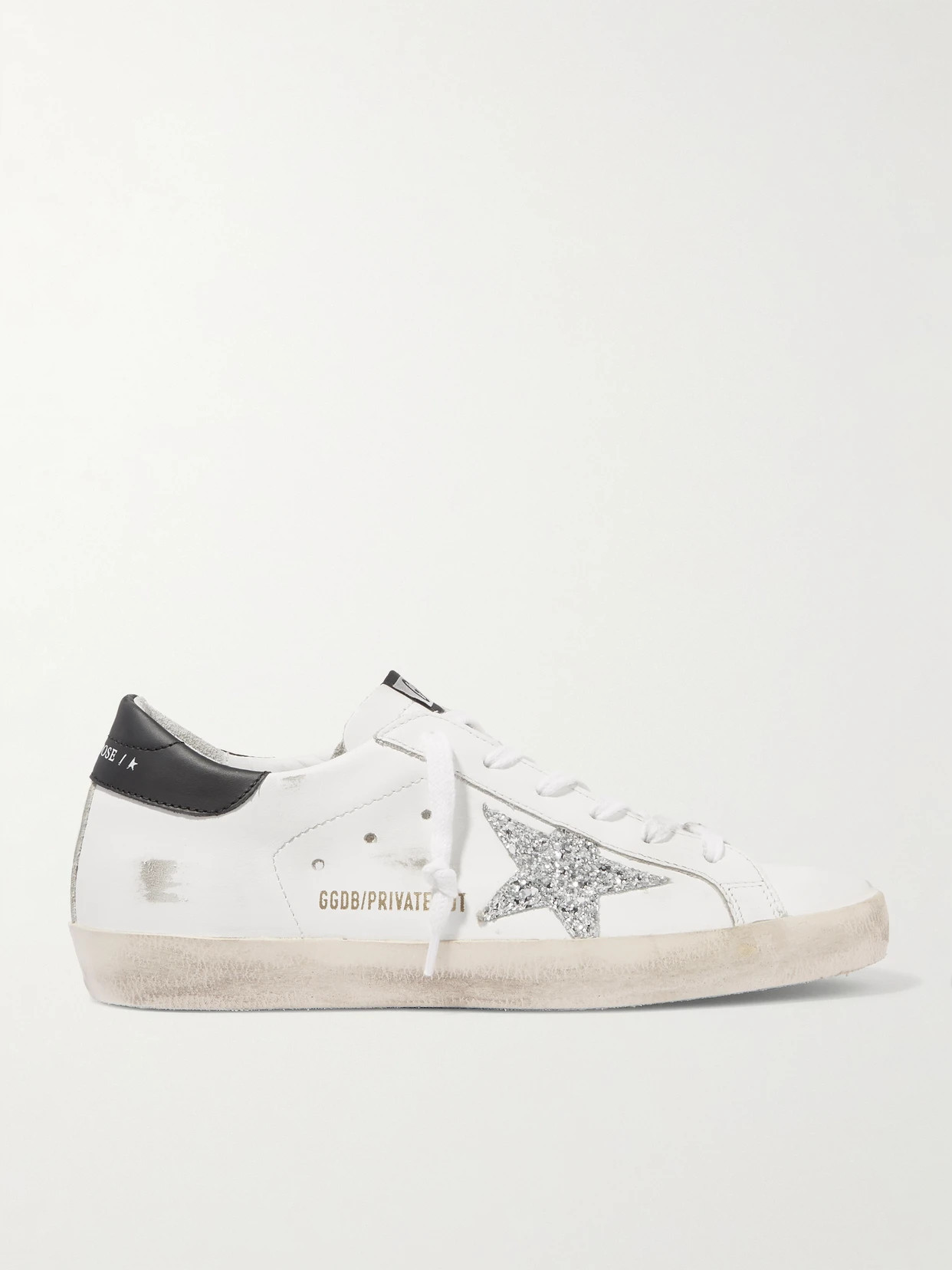 Golden Goose - Superstar Distressed Glittered Leather Sneakers - White | NET-A-PORTER (US)