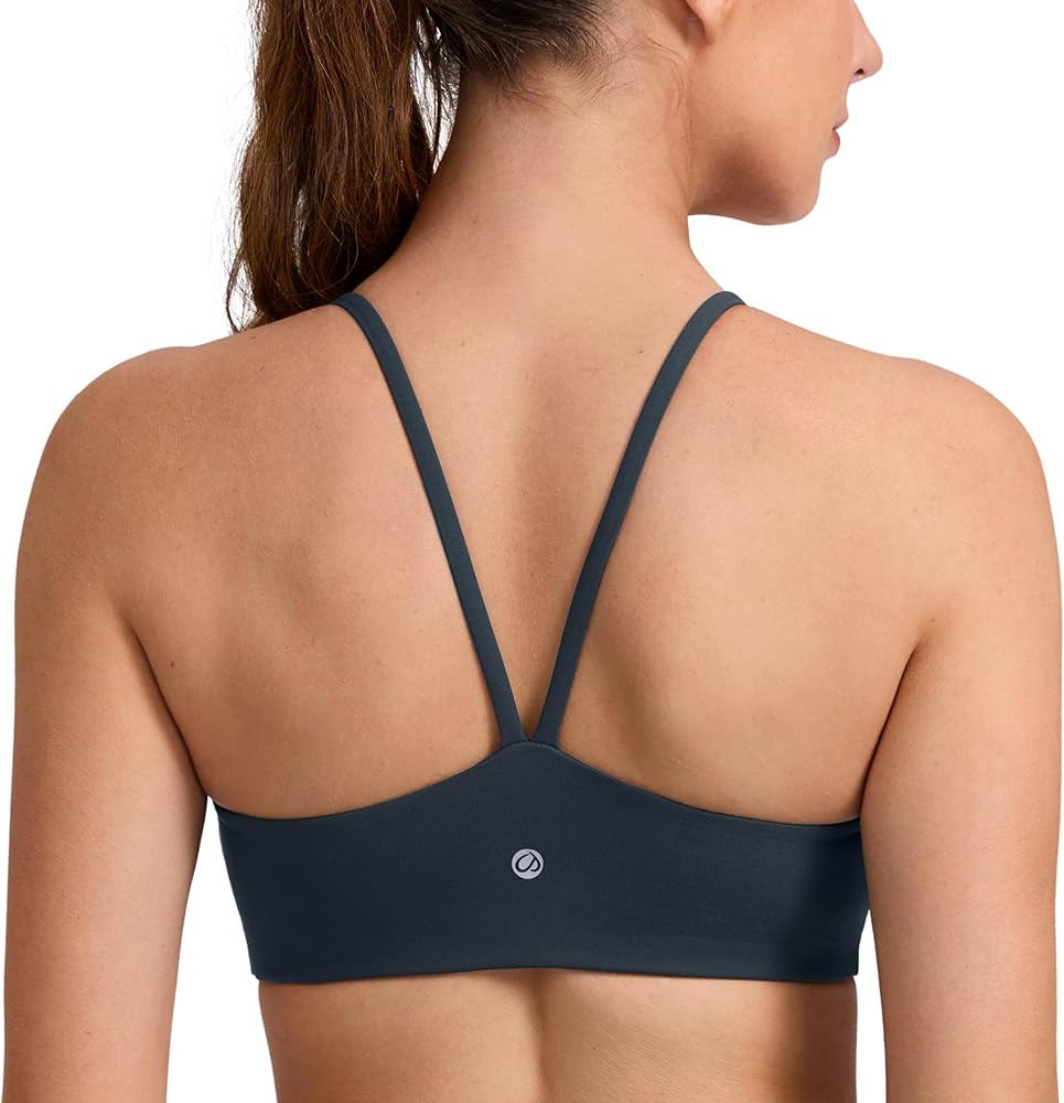 CRZ YOGA Butterlift Double Lined V Back Sports Bras for Women - Scoop Neck Spaghetti Strap Wirele... | Amazon (US)