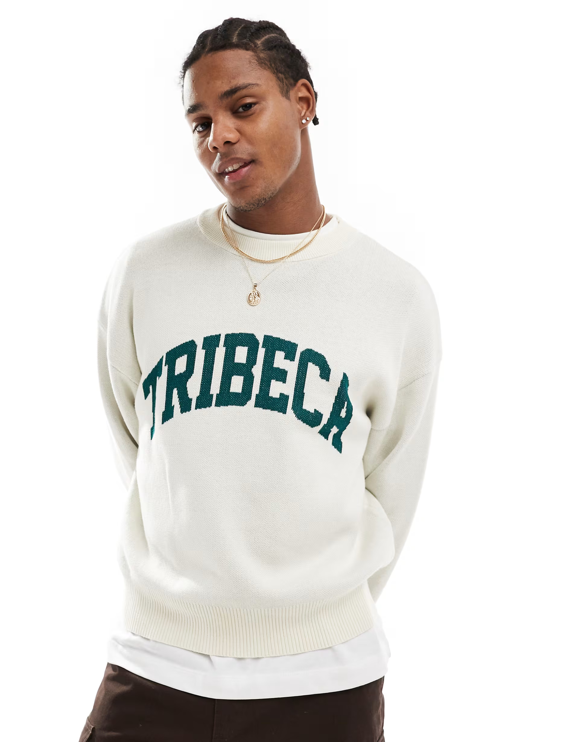 Cotton On knitted jumper in cream with Tribeca graphic | ASOS (Global)