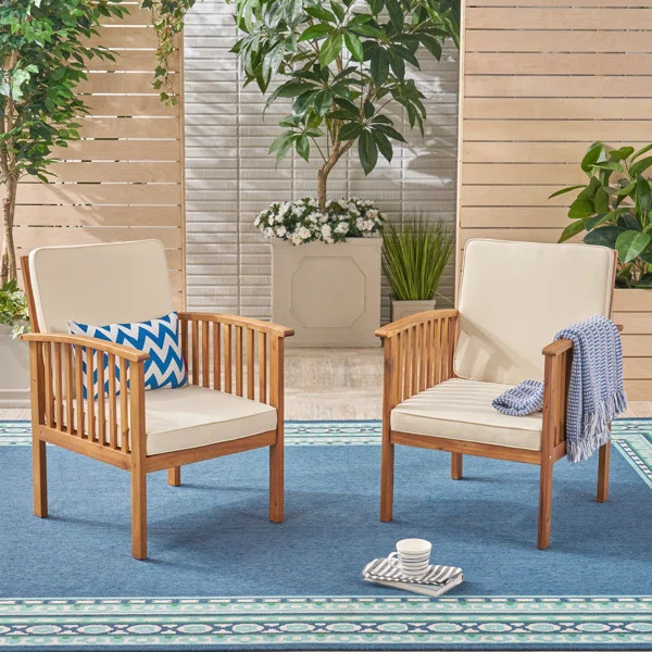Safira Outdoor Patio Chair with Cushions (Set of 2) | Wayfair North America