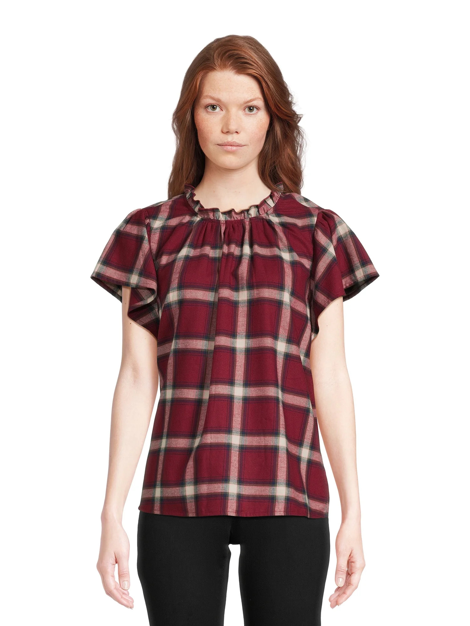 Time and Tru Women's Flutter Sleeve Blouse, Sizes XS-XXXL | Walmart (US)