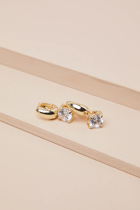 Simply Marvelous Gold Rhinestone Huggie Hoop Earrings | Lulus
