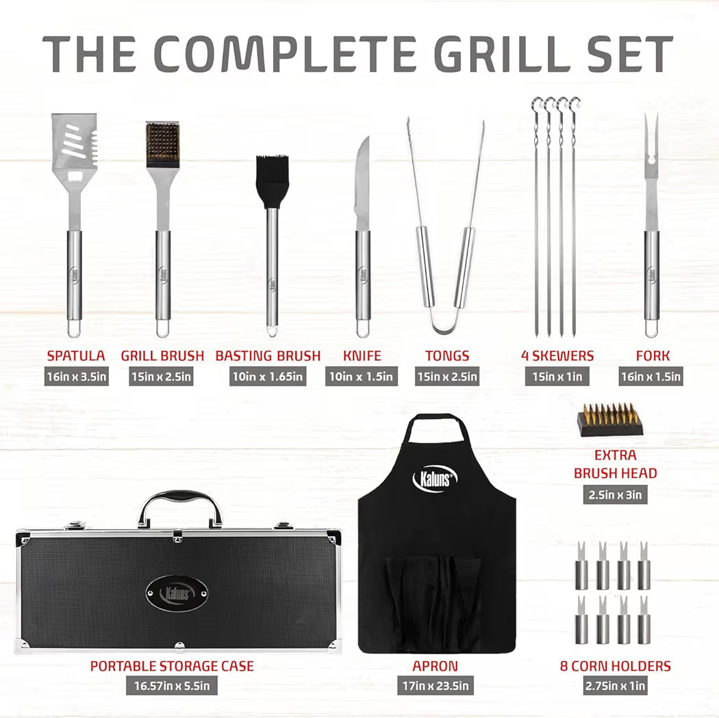 Kaluns Grilling Accessories, Gifts for Men Christmas Grilling Gifts for Dad, Heavy Duty Stainless Steel BBQ Grill Tools Set for Outdoor Grill with Aluminum Case and Apron, Birthday Gifts for Men Dad | Amazon (US)