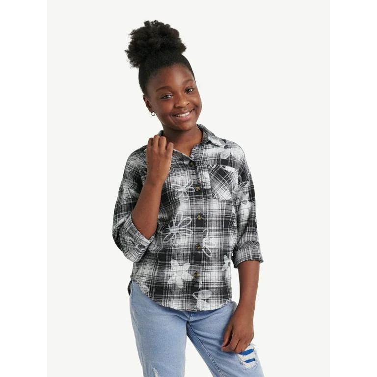 Justice Girls Oversize Flannel Top, Sizes XS-XLP | Walmart (US)