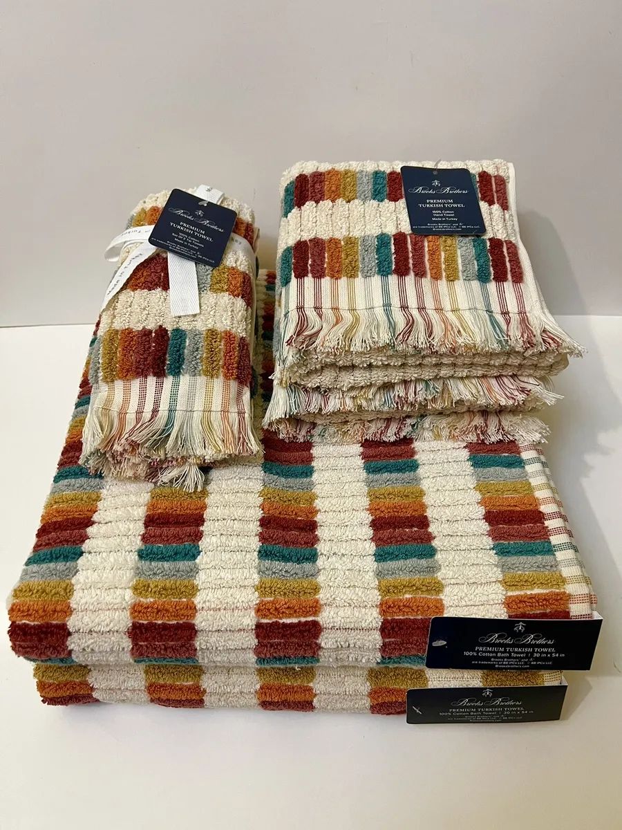 Brooks Brothers 2 Bath 2 Hand 2 Tip Towel Set Fall Multicolored Tiles Turkey | eBay US
