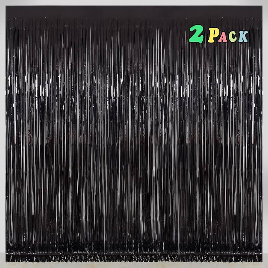 Black [Tinsel] Foil Fringe [Curtain] s, Melsan 3.2 x 8 ft Streamer Backdrop for Birthday, Graduat... | Amazon (US)